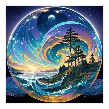 RUOPOTY Краска по номерам для взрослых Волна Дерево Ночь Подарок Сделай Сам Картина на холсте Акриловые краски Наборы Рисование Ручная работа 40x40cm NO Frame