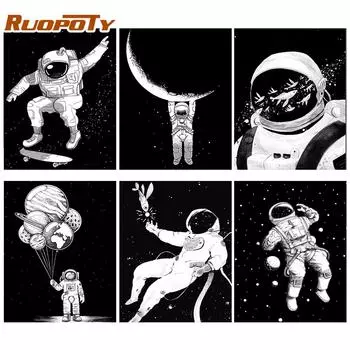 Ruopoty краска по номерам фигурка космонавта настенное искусство уникальный подарок ручная роспись картина по номерам Луна для гостиной 40x50cm NO Frame