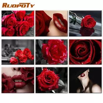 RUOPOTY Краска по номерам, красная и черная серия, картина маслом, акрил, уникальный подарок, картины по номерам, наборы роз, современное настенное искусство 40x50cm NO Frame