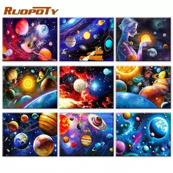 RUOPOTY краска по номерам лунный пейзаж настенное искусство уникальный подарок DIY рамка домашний декор ручная роспись раскраска планета для гостиной 40x50cm NO Frame