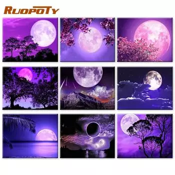 RUOPOTY краска по номерам лунный пейзаж уникальный подарок украшение дома картина по номерам морской акриловый рисунок на холсте 40x50cm NO Frame