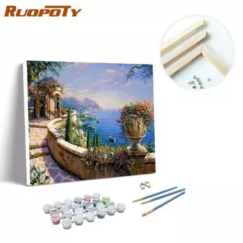 RUOPOTY Краска по номерам Морской пейзаж Картина маслом Художественный подарок DIY Раскраска по номерам Холст Маяк Наборы Домашний декор 40x50CM NO Frame
