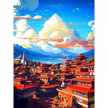 RUOPOTY Краска по номерам Пейзаж Раскраска по номерам на холсте Ручная роспись маслом Товары ручной работы для подарка Набор красок 40x50cm NO Frame