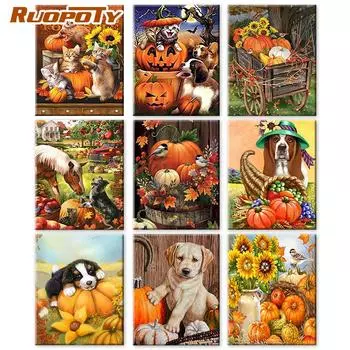 Ruopoty краска по номерам Подсолнух ручная роспись настенная живопись рисунок на холсте уникальный подарок тыква картины украшение дома 40x50cm NO Frame