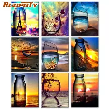 RUOPOTY краска по номерам Приморский пейзаж настенное искусство уникальный подарок ручная роспись акриловая картина по номерам бутылка для гостиной 40x50cm NO Frame