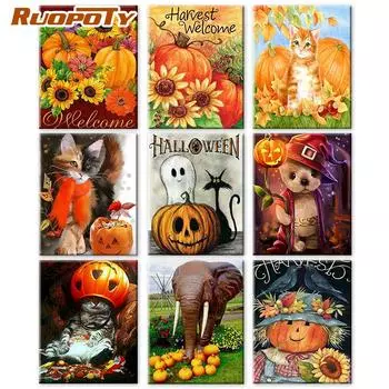 Ruopoty краска по номерам собака животное ручная роспись живопись художественный подарок DIY фотографии по номерам тыква наборы для подарка на Хэллоуин 40x50cm NO Frame