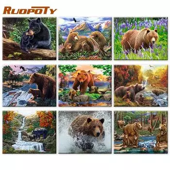 Ruopoty краска по номерам животных ручная роспись живопись искусство DIY картинки по номерам наборы медведей рисунок на холсте подарок домашний декор 40x50cm NO Frame