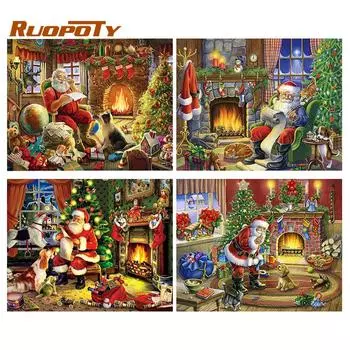 Ruopoty краска по номерам зима ручная роспись живопись искусство подарок картины по номерам Санта-Клаус наборы домашний декор Рождественский подарок 40x50cm NO Frame