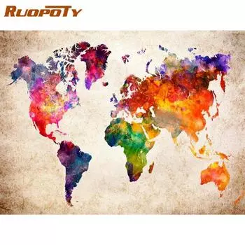 RUOPOTY красочная карта мира картина по номерам наборы красок для взрослых 40x50 см безрамное на холсте акриловая картина маслом домашний декор