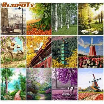 Ruopoty Лесная картина Пейзаж Картина маслом DIY Картина по номерам Акриловая краска на холсте Картина Ручная роспись для домашнего декора Искусство без рамки 40x50CM NO Frame