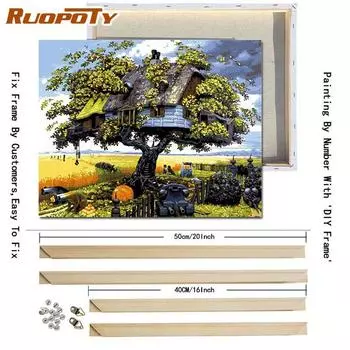 Ruopoty Маленький Дом Картина DIY Картина по Номерам Наборы Пейзаж Современная Настенная Картина По Номерам С DIY Рамкой Для Домашнего Декора 40x50 см