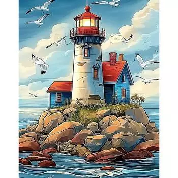 RUOPOTY Маяк Diy Картина по номерам Пейзаж Картина Расписанная вручную Подарочная краска с номерами для домашнего декора 40x50cm NO Frame