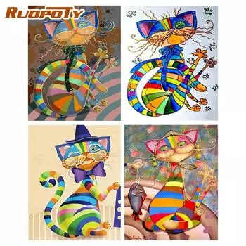 Ruopoty масляная раскраска по номерам, картина с изображением кота и животного, настенное художественное изображение, рисунок по номерам, декор для детской комнаты 40x50cm NO Frame