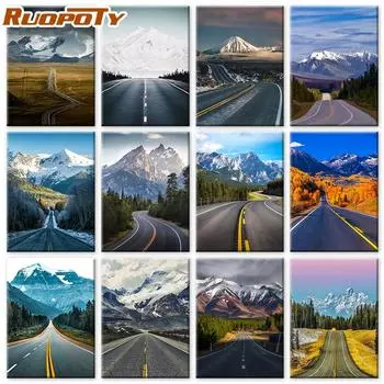 Ruopoty Масляная живопись Цифровое шоссе Искусство Уникальный подарок Ручная роспись Цифровой пейзаж Живопись Украшение гостиной 40x50cm NO Frame