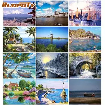 Ruopoty морской пейзаж DIY картина по номерам пейзаж акриловая раскраска по номерам наборы для домашнего настенного искусства 40x50 см 40x50CM NO Frame