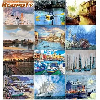 Ruopoty морской пейзаж DIY картина по номерам пейзаж холст картина ручная роспись акриловая краска для домашнего декора