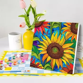 RUOPOTY набор для рисования по номерам в рамке для начинающих наборы «Подсолнухи» рисунки на холсте для взрослых картина по номерам для домашнего декора стен 20x20cm with frame