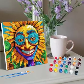 RUOPOTY набор для рисования по номерам в рамке для начинающих Подсолнухи Акриловые краски Рисунки на холсте для взрослых Картина по номерам для домашнего декора стен 20x20cm with frame