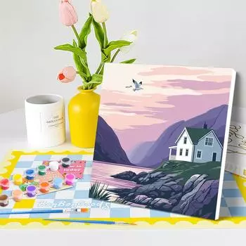 RUOPOTY Набор для самостоятельной раскраски по номерам в рамке для начинающих, наборы для рисования пейзажей с домиком на берегу моря, наборы для рисования по номерам для домашнего декора 20x20cm with frame