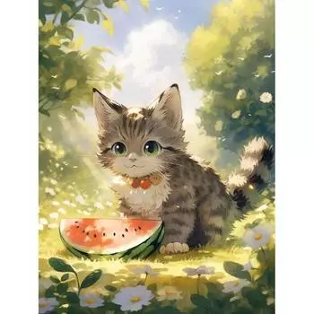 Ruopoty наборы для рисования по номерам арбузный кот акриловая краска с цифрами настенная художественная картина для домашнего декора 40x50 см с рамкой 40x50cm NO Frame