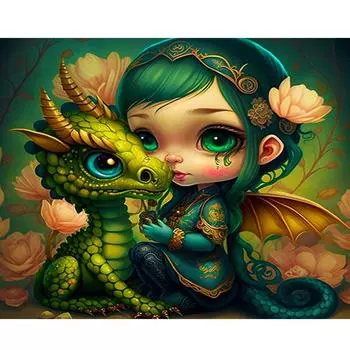RUOPOTY Наборы для рисования по номерам «сделай сам», «Девочка и дракон», легкая краска с инструкциями, акрил на холсте для украшения дома 40x50cm NO Frame