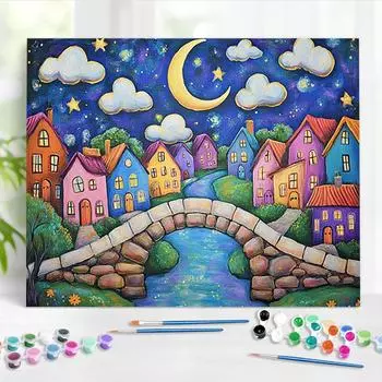RUOPOTY Наборы для самостоятельной раскраски по номерам Городской ночной вид Ручная роспись на холсте Цифровая живопись Поделки по номерам Акриловые наборы 40x50cm NO Frame