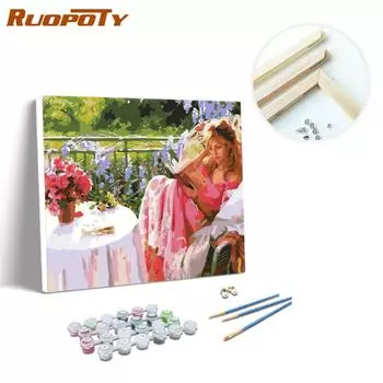 RUOPOTY Настенная картина маслом по номерам Девушка Акриловый рисунок Картина по номерам 40x50 см Женская фигура для гостиной 40x50cm NO Frame