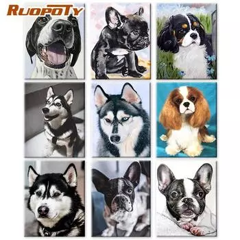 RUOPOTY настенная живопись по номерам собака рисунок DIY рамка картина по номерам животное декор для детской комнаты 40x50cm NO Frame