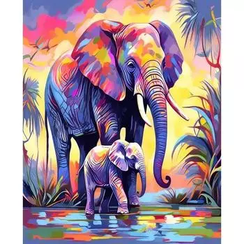 RUOPOTY Olieverfschilderij Op Number Kleurrijk Olifantenhandwerk Voor Volwassenen Acrylpigmentafbeeldingen Op Number Geschenkmuur Decor 40x50cm NO Frame