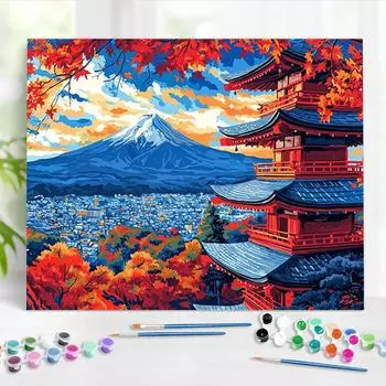 RUOPOTY Painting on Numbers Pavilion Scenery Acrylic Paint Paintings For Beginner on Canvas Oil Picture On Canvas Decor For Home 40x50cm NO Frame