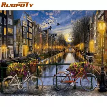 RUOPOTY рамка Амстердам DIY картина маслом по номерам пейзаж каллиграфия живопись акриловая краска на холсте для домашнего декора произведения искусства 40x50CM NO Frame