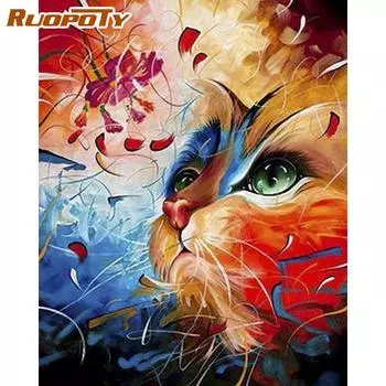 RUOPOTY Рамка Cat Diy Картина по номерам Животные Акриловая раскраска по номерам Краска на холсте Ручная роспись маслом для подарка 40x50CM NO Frame