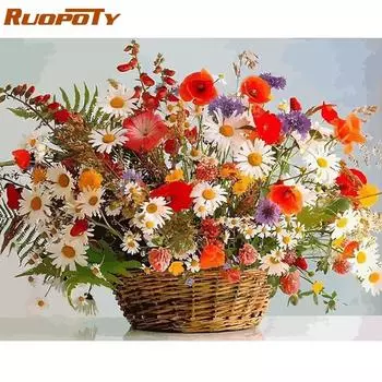 RUOPOTY Рамка Цветы DIY Наборы для рисования по номерам Современная домашняя настенная художественная картина Акриловая раскраска по номерам Уникальный подарок Работа 40x50CM NO Frame