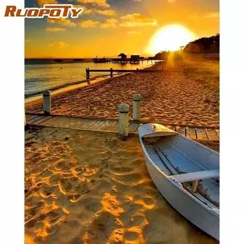 RUOPOTY Рамка DIY Картина маслом По номерам Фэнтези Морское побережье Современный настенный арт Холст Живопись Акриловая раскраска По номерам Diy Gift 40x50CM NO Frame