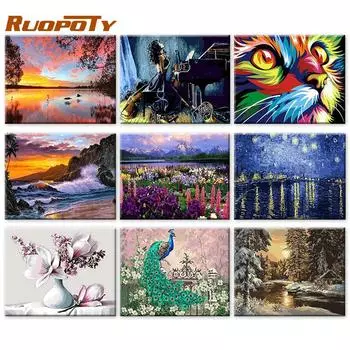 RUOPOTY Рамка DIY Картина по номерам Настенная картина Акриловая картина на холсте для украшения дома 40x50 см 40x50CM NO Frame