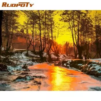 RUOPOTY рамка DIY картина по номерам пейзаж картина по номерам ручная роспись маслом уникальный подарок для домашнего декора