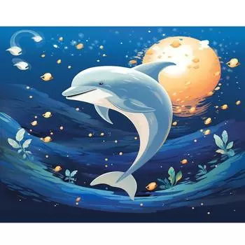 RUOPOTY Рамка DIY Картина по номерам Пейзаж Краска по номерам для взрослых Морские животные Безрамная картина на холсте Уникальный подарок 40x50 см 40x50cm NO Frame