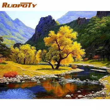 RUOPOTY рамка DIY картина по номерам пейзаж река картина по номерам для взрослых современные настенные художественные декоры ручная роспись подарок своими руками 40x50CM NO Frame