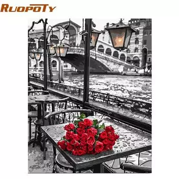 RUOPOTY рамка DIY картина по номерам романтическая улица Современная настенная живопись на холсте ручная роспись уникальный подарок для домашнего декора 40x50CM NO Frame