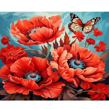 RUOPOTY Рамка DIY Наборы для рисования по номерам Красные цветы Абстрактная современная домашняя настенная художественная картина Цветы Краска по номерам 40x50 см 40x50cm NO Frame