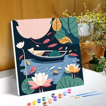 RUOPOTY Рамка Diy Paint By Numbers Adults Beginner Kits Lotus Flower Diy Gift Легко рисовать на холсте для украшения дома Handcrafts 20x20cm with frame