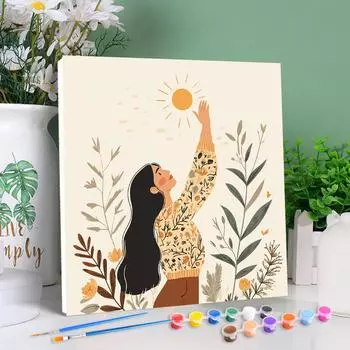 RUOPOTY Рамка Diy Paint By Numbers Beginner Kits Cartoon Picture Women Handcrafts Легко рисовать на холсте для подарка своими руками 20x20cm with frame