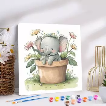 RUOPOTY Рамка Diy Paint By Numbers Cartoon Elephant Легко рисовать Животные Рисовать по номерам Для Настенной Художественной Картины Diy Gift 20x20cm with frame