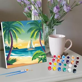RUOPOTY Рамка для рисования по номерам для взрослых Пляжный пейзаж Искусство и ремесла своими руками Раскрашивание по номерам для начинающих Набор для рисования акриловыми красками Поделки своими руками 20x20cm with frame