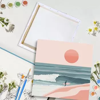 RUOPOTY Рамка для рисования по номерам для взрослых Черный пляж Набор для рисования по номерам на холсте для начинающих Набор для рисования Товары для творчества 20x20cm with frame