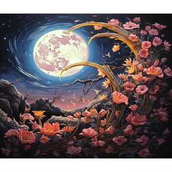 RUOPOTY Рамка для рисования по номерам под луной, цветочные картинки по номерам, рисунок на холсте, ручная роспись, художественный подарочный набор, домашний декор своими руками 40x50cm NO Frame