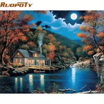 RUOPOTY Рамка Фэнтези Сельский пейзаж Diy Наборы для рисования по номерам Домашний декор Настенный художественный рисунок Краска по номерам 40x50 см Произведение искусства 40x50CM NO Frame