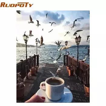 RUOPOTY Рамка Картина Чайка DIY Картина по номерам Ручная роспись маслом Современная настенная художественная картина для домашнего декора 40x50 см 40x50CM NO Frame