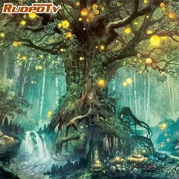 RUOPOTY рамка картина Diy картина по номерам свет дерево раскраска по номерам акриловая картина на холсте ручная роспись искусство рисования