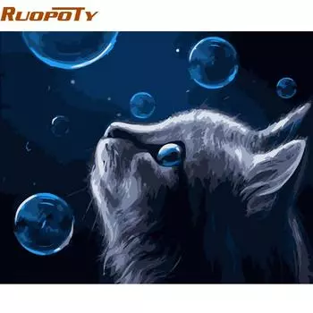 RUOPOTY рамка кошка DIY картина по номерам животные каллиграфия живопись современный настенный художественный холст для домашнего декора произведения искусства 40x50